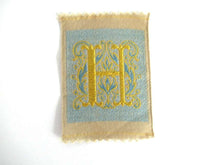 UpperDutch:,Letter H monogram Applique,  1930s Vintage Embroidered applique. Alphabet letter H Monogram application, antique letter.