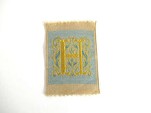 UpperDutch:,Letter H monogram Applique,  1930s Vintage Embroidered applique. Alphabet letter H Monogram application, antique letter.