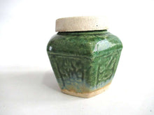 UpperDutch:,Ginger Jar Antique Green Glazed Ginger Jar with lid, Collectible pottery.