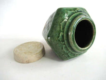 UpperDutch:,Ginger Jar Antique Green Glazed Ginger Jar with lid, Collectible pottery.