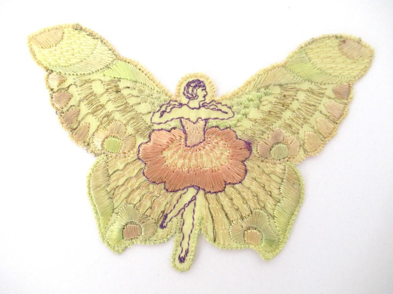 RARE 1920s 1930s Sewing Patch Applique / Gold Metal Wrapped Threads / Flapper Fairy Butterfly / sold 20s 30s Authentic Original