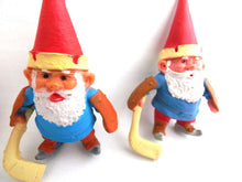 UpperDutch:Gnomes,1 (ONE) Gnome figurine, Gnome after a design by Rien Poortvliet, Brb Gnome, David the Gnome, gnome playing hockey.