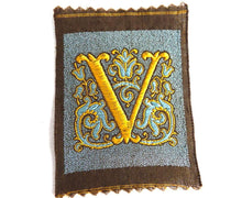 UpperDutch:Sewing Supplies,Monogram V Applique  1930s Vintage Embroidered 'Letter V' applique. Alphabet Patch / Monogram application, antique letter.