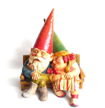 UpperDutch:Gnomes,20 INCH Large Gnome Couple on a Couch, Gnome figurine, Rien Poortvliet gnome. Gnome couple.