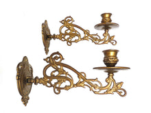 UpperDutch:Candelabras,Pair Vintage Solid Brass Victorian Piano Candelabra, Set piano candle holders, candle wall sconce. Old lighting, antique decor.