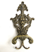 UpperDutch:Hooks and Hardware,Coat Hook, Vintage Antique Old Brass Wall Hook Lion Head Coat Hook, Victorian style.