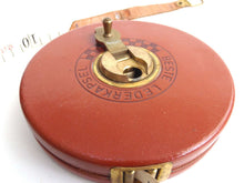 UpperDutch:Home and Decor,Tape measure, Stabila 25 meter leather wind up measuring tape. 'Beste lederkapsel' German tool, beautiful red and black numbers.