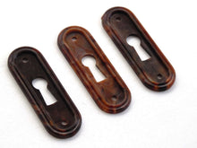 UpperDutch:Hooks and Hardware,1 Vintage Keyhole cover plastic rounded escutcheon key hole frame / plate. marbled brown