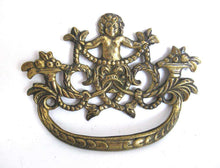 UpperDutch:Pull,Drawer Handle with cherub, Antique Ornate drawer handle, Escutcheon, Floral Brass Drawer handle, Furniture Applique.