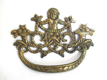 UpperDutch:Pull,Drawer Handle with cherub, Antique Ornate drawer handle, Escutcheon, Floral Brass Drawer handle, Furniture Applique.