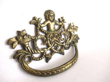 UpperDutch:Pull,Drawer Handle with cherub, Antique Ornate drawer handle, Escutcheon, Floral Brass Drawer handle, Furniture Applique.