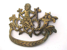 UpperDutch:Pull,Drawer Handle with cherub, Antique Ornate drawer handle, Escutcheon, Floral Brass Drawer handle, Furniture Applique.